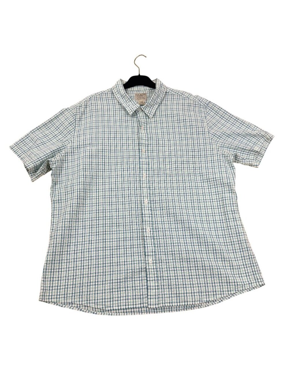 L.L.Bean – Men’s Blue Plaid Organic Cotton Short Sleeve Shirt – Size XL